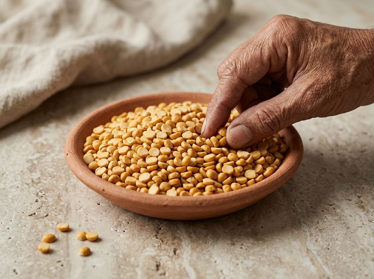 Golden unpolished chana dal in earthenic packaging