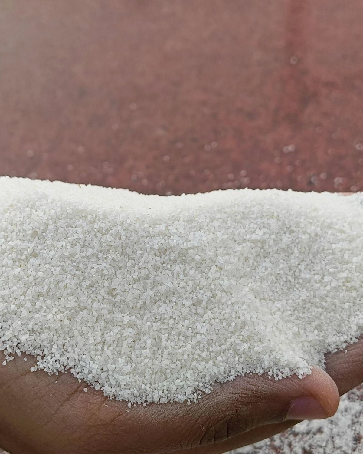 Real hands showing parboiled rice idli sooji grain scale